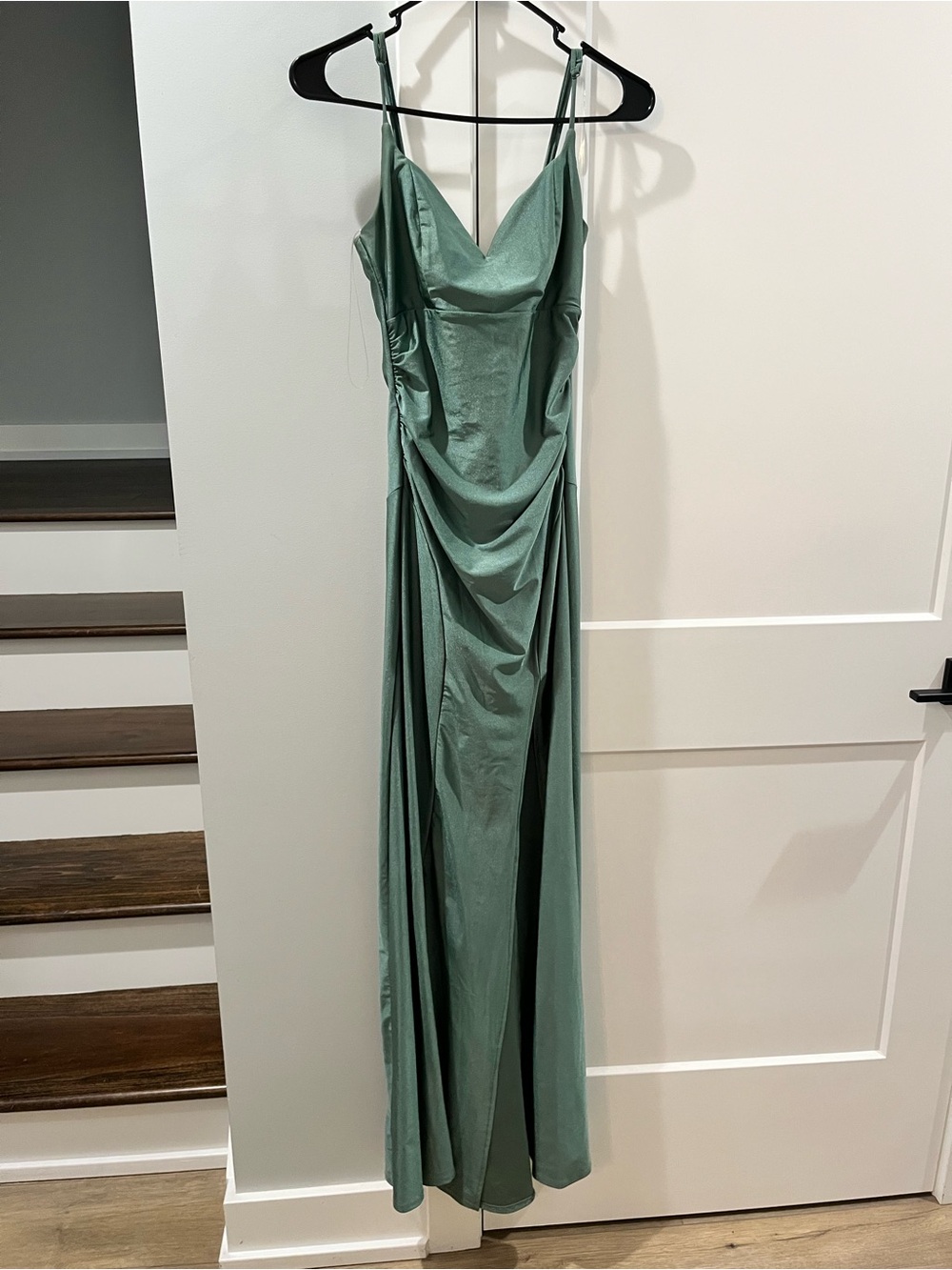 Emerald Sundae Sage Green Stretch Satin Cowl Maxi Dress